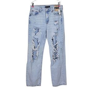 Aeropostale Jeans Women Size 8 32X32 90s Baggy Destroyed Light Wash Cotton New